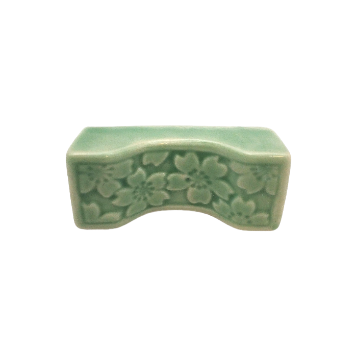 Repose-baguettes en porcelaine avec motif sakura Vert 4.8x2.3cm