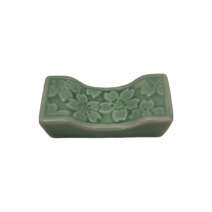 Repose-baguettes en porcelaine avec motif sakura Vert 4.8x2.3cm
