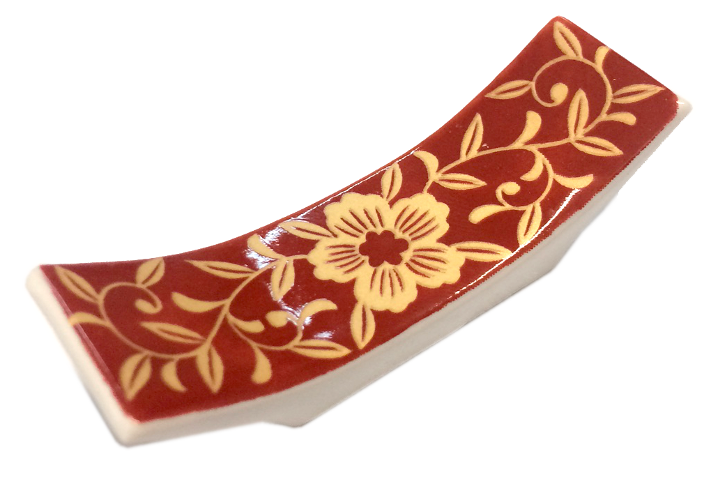 Repose-baguette en porcelaine en forme d'éventail rouge 7.2x2x1.8cm