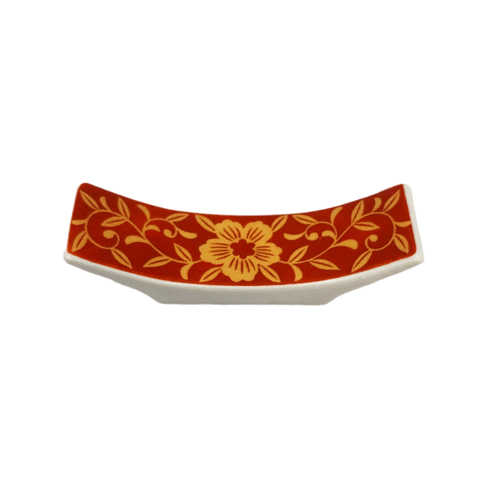Repose-baguette en porcelaine en forme d'éventail rouge 7.2x2x1.8cm