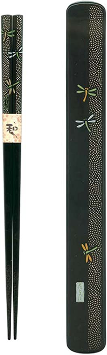 Baguettes en bois avec étui motif libellule 22,5cm